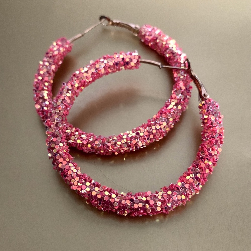 NEW Hot Pink Metallic Confetti Hoops NEW NWT